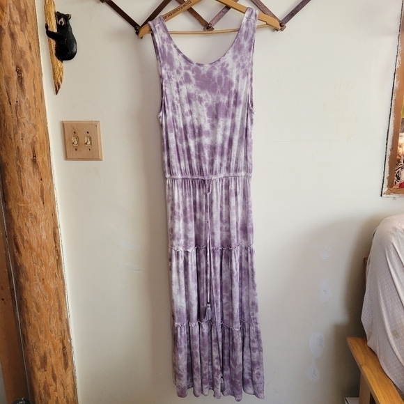 Knox Rose Maxi Dress Purple Tie Dye Tiered Low Back Small - Picture 1 of 10
